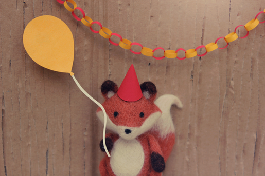 Needle felt fox birthday balloon party