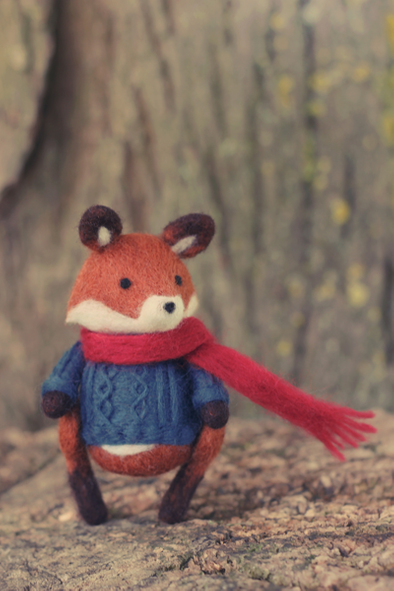 Needle felt fox in jumper winter